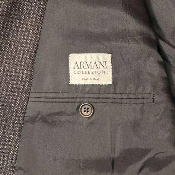 Armani Collezioni Gray Wool Microcheck Two Button Blazer Size 44 R Preppy Office - Picture 8 of 10